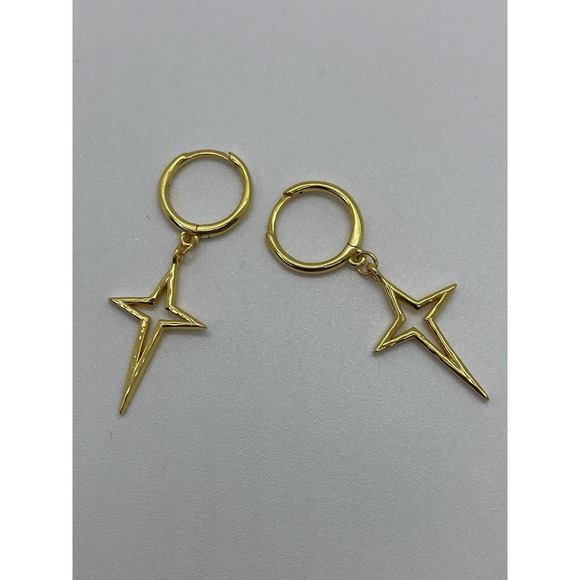 14k Plated 925Sterling Silver Cross Unisex Earring - Picture 6 of 10